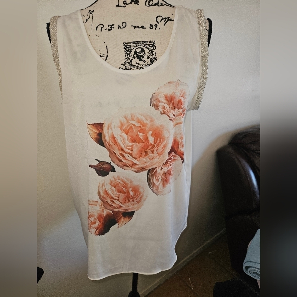 XOXO Womans White Sheer Sleeveless Blouse Size Xl